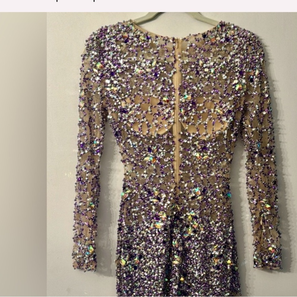 Jovani Lavender Sequin Long Sleeve Mini Dress - Picture 2 of 7